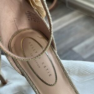 Kelly & Katie Beige Suede Heels with Ankle Strap